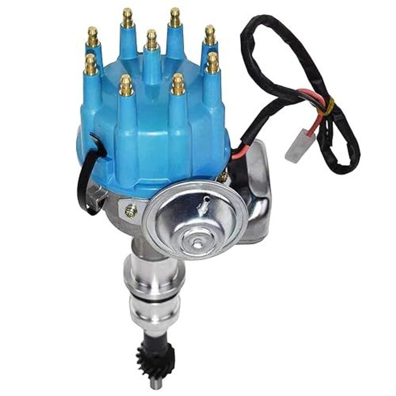 A-Team Performance Ready to Run Distributor - Blue Cap, 5.0 HO Small Block Windsor V8-2-Wire Setup & Distributor Cap Rotor Kit - Compatible with Ford Windsor V8 (221,260,289,302) - Image 1